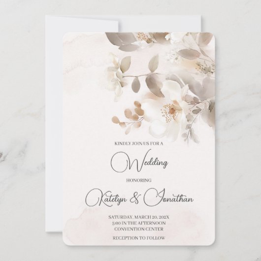 白色フローラ結婚式招待状 招待状 (正面)