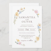白色フローラ結婚水色のQRコード招待状 招待状 (正面/裏面)