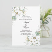 白色フローラ葉金ゴールド結婚式招待状 招待状 (スタンド正面)