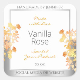 白色フローラ製品包装ラベルオレンジシルバー スクエアシール