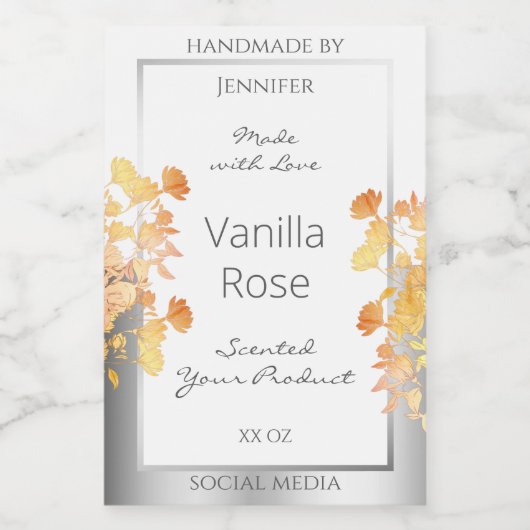 白色フローラ製品包装ラベルオレンジシルバー フードラベル (シングルラベル)