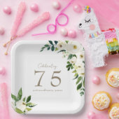 白色フローラ誕生日 ペーパープレート (パーティー)