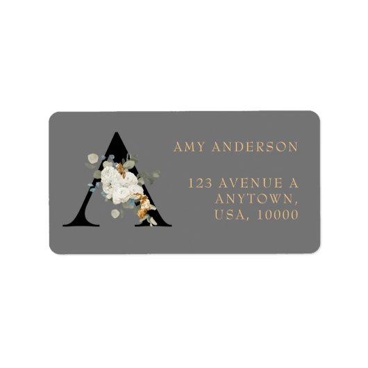 白色フローラ金ゴールドアクセントMonogram A ラベル (正面)