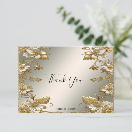 白色フローラ金ゴールド華美サンキューカード サンキューカード (スタンド正面)