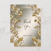 白色フローラ金ゴールド華美サンキューカード サンキューカード (正面/裏面)