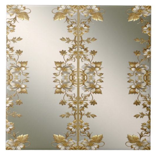 白色フローラ金ゴールド華美セラミックタイル タイル (正面)