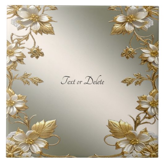 白色フローラ金ゴールド華美セラミックタイル タイル (正面)