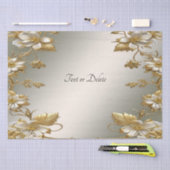 白色フローラ金ゴールド華美ティッシュペーパー 薄葉紙 (クラフト)