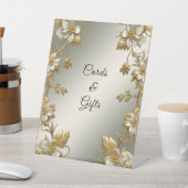 白色フローラ金ゴールド華美テーブルシンボルや象徴 台座サイン (インサイチュ)