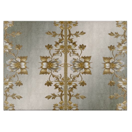 白色フローラ金ゴールド華美切削ボード カッティングボード (正面)