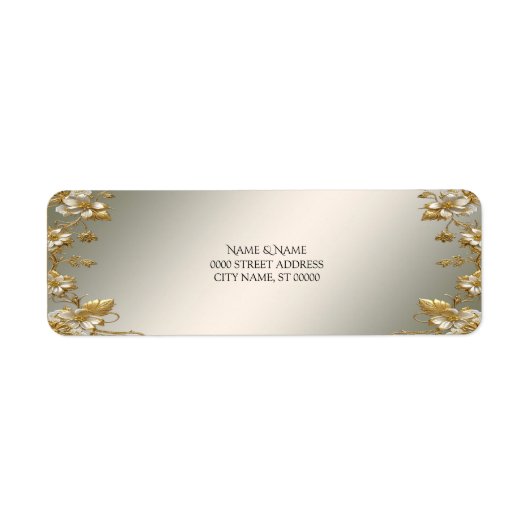 白色フローラ金ゴールド華美差出人住所ラベル ラベル (正面)