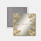 白色フローラ金ゴールド華美磁石 マグネット (正面/裏面)