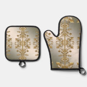 白色フローラ金ゴールド 華美 鍋つかみ&鍋敷きセット (正面)