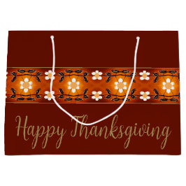 白色フローラ（茶色） ラージペーパーバッグ