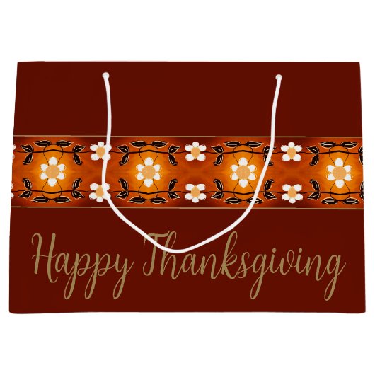 白色フローラ（茶色） ラージペーパーバッグ (正面)