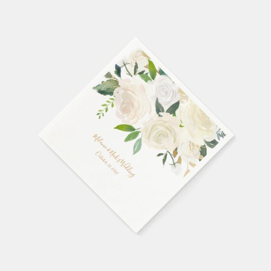 白色フローラ+金ゴールド結婚のtouch スタンダードカクテルナプキン (角)