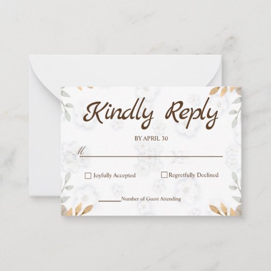 白色フローラRSVPカードエレガントシンプルRSVP ノートカード (正面)