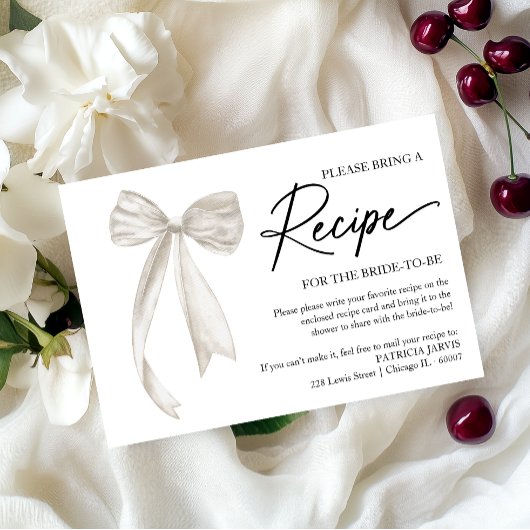 白色ブライダルシャワーレシピ要求エンクロージャ 招待状
