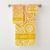 白色ペイズリーオン黄色から赤グラデーション色 バスタオルセット (インサイチュ)
