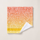 白色ペイズリーオン黄色から赤グラデーション色 バスタオルセット (ウォッシュタオル)