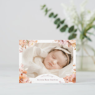 白色ヴィンテージフローラ秋フォト誕生 案内ポストカード