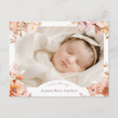 白色ヴィンテージフローラ秋フォト誕生 案内ポストカード (正面)
