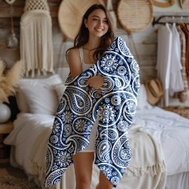 白色ヴィンテージペイズリーパター王室のン青 フリースブランケット