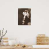 白色出血ハートセピア ポスター (キッチン)