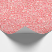 白色及び珊瑚赤色フローラペイズリー模様 ラッピングペーパー (コーナー)