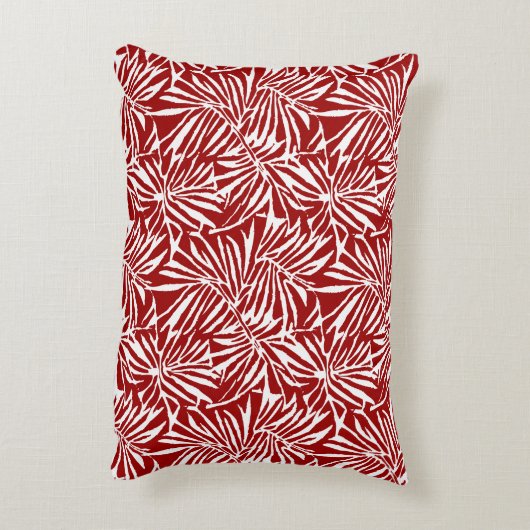 白色及び赤色熱帯性葉反復パターン アクセントクッション (裏面(縦))