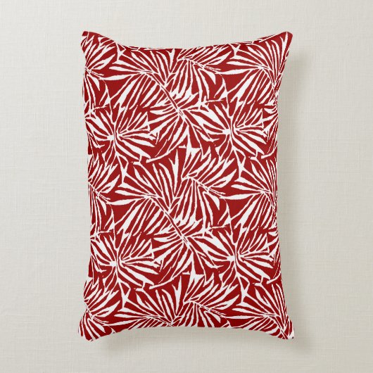 白色及び赤色熱帯性葉反復パターン アクセントクッション (正面(垂直))