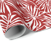 白色及び赤色熱帯性葉反復パターン ラッピングペーパー (ロールコーナー)