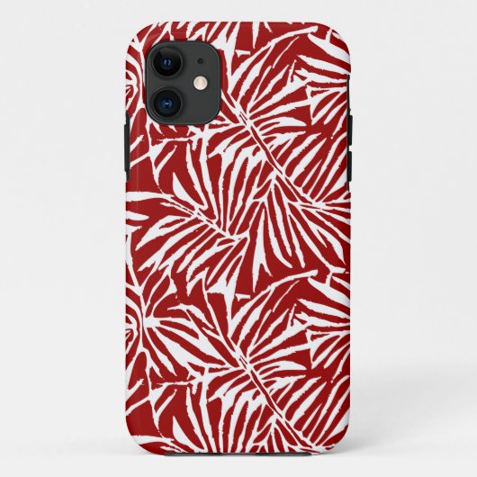 白色及び赤色熱帯性葉反復パターン Case-Mate iPhoneケース (裏面)