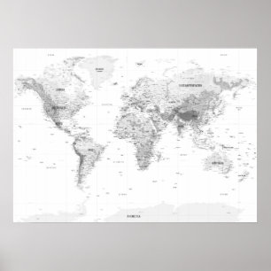 白色地形世界地図 ポスター
