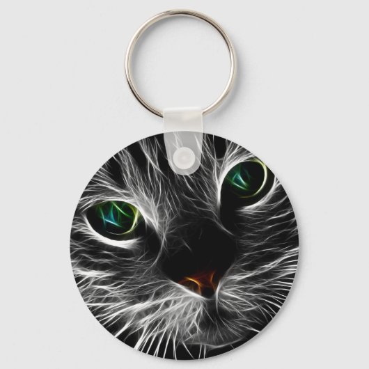 白色子猫顔抽象芸術 |フラクタル子猫 キーホルダー (正面)