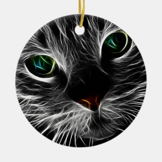 白色子猫顔抽象芸術 |フラクタル子猫 セラミックオーナメント (正面)