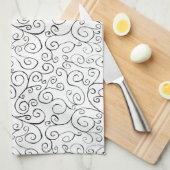 白色彩の鮮やかの手黒曲線パターン キッチンタオル (四つ折り)