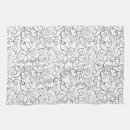 白色彩の鮮やかの手黒曲線パターン キッチンタオル (横)