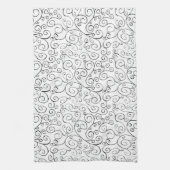 白色彩の鮮やかの手黒曲線パターン キッチンタオル (縦)