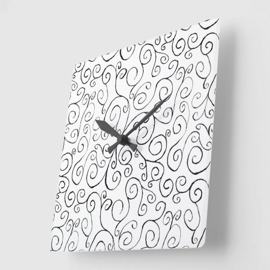 白色彩の鮮やかの手黒曲線パターン スクエア壁時計 (傾斜)