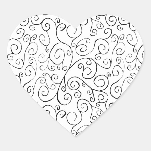 白色彩の鮮やかの手黒曲線パターン ハートシール (正面)