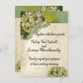 白色彩の鮮やかデイジーフローラヴィンテージウェディングテーマ 招待状 (正面/裏面)