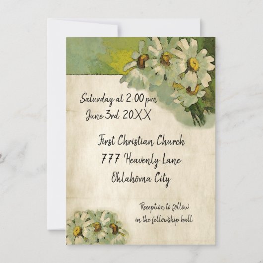 白色彩の鮮やかデイジーフローラヴィンテージウェディングテーマ 招待状 (裏面)