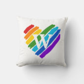 白色彩の鮮やかモノグラムに虹のハート クッション (正面)