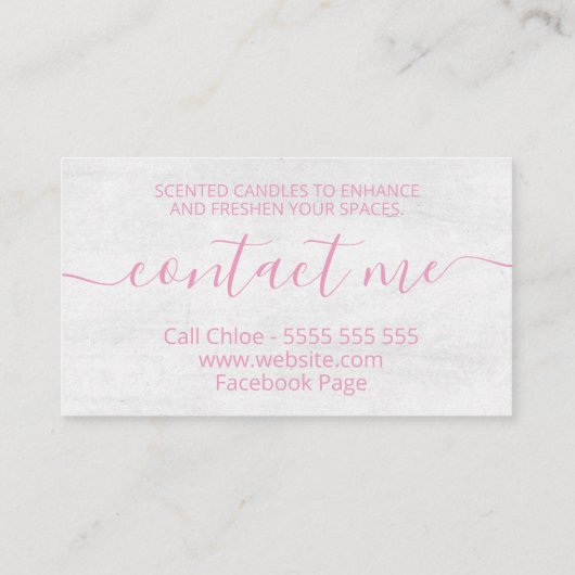 白色彩の鮮やか桃色手作りろうそく大豆ろう 名刺 (裏面)