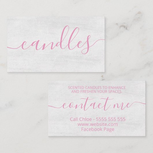 白色彩の鮮やか桃色手作りろうそく大豆ろう 名刺 (正面/裏面)