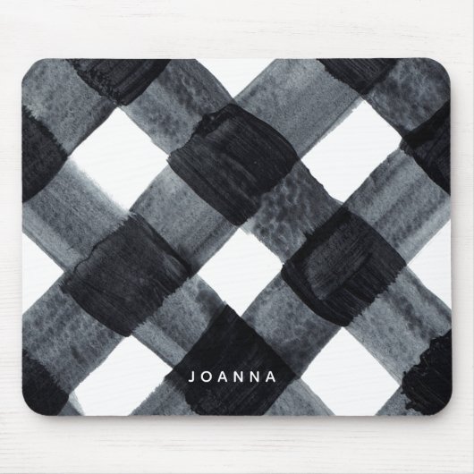 白色彩の鮮やか黒バッファローのプレイドと名前 マウスパッド (正面)