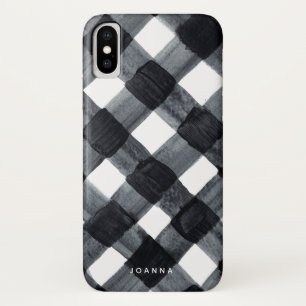 白色彩の鮮やか黒バッファローのプレイドと名前 iPhone X ケース
