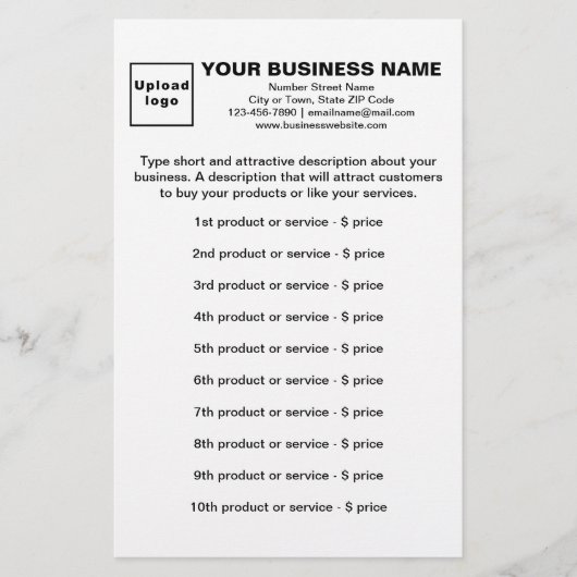 白色文房具の事業用商品又はサービス 便箋 (正面)