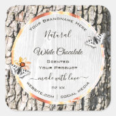 白色木製品ラベルバラ金ゴールド枠蝶 スクエアシール (正面)